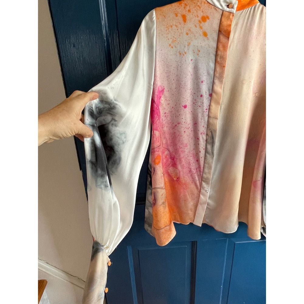 Roksanda Silk Blouse Abstract Watercolor Painterly Print Size 8 High Neck - Picture 5 of 8